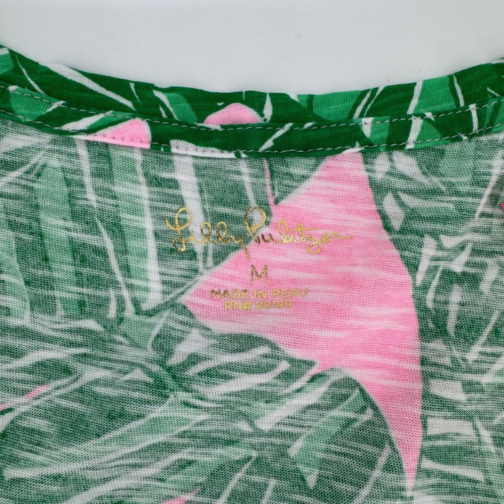 Lilly Pulitzer Dress M Palm Leaf Pink Green Tropical Print Short Sleeve Shift - Picture 3 of 4